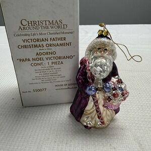 Vtg House of Lloyd Blown Glass 3D Christmas Around World Victorian Purple Santa